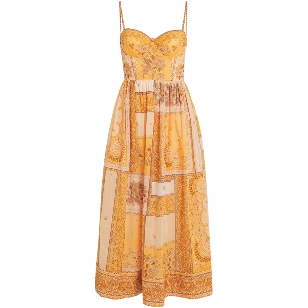 NWT Zimmermann Mustard Bandanna Lucky Corset Patterned Midi Dress - Picture 3 of 9